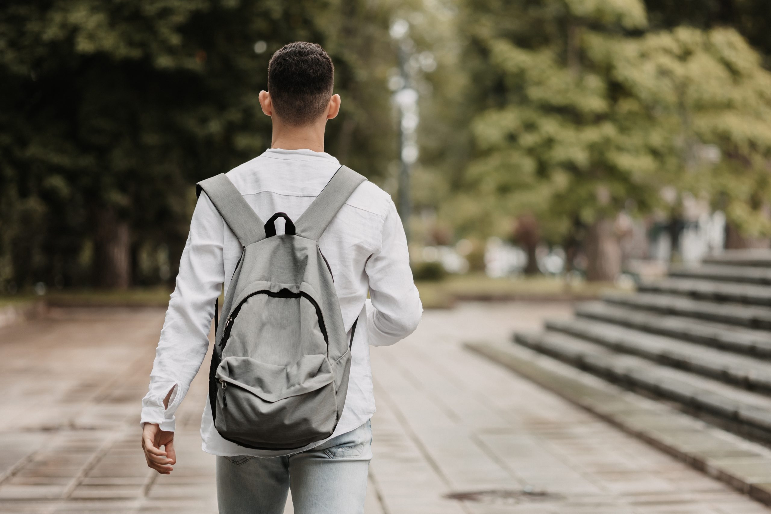Young,Student,Going,To,University.,Shot,From,Behind.